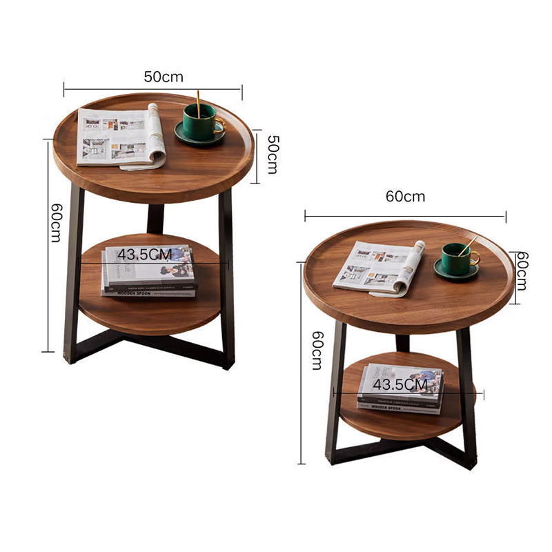 โต๊ะกาแฟ-โต๊ะกลางโซฟาทรงกลม-เรียบง่ายทันสมัย-วางหัวเตียงโครงขาเหล็กสีดำ