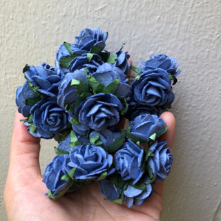 ดอกไม้กระดาษสาดอกไม้กุหลาบขนาดกลางสีฟ้าเข้ม 30 ชิ้น ดอกไม้ประดิษฐ์สำหรับงานฝีมือและตกแต่ง พร้อมส่ง F35