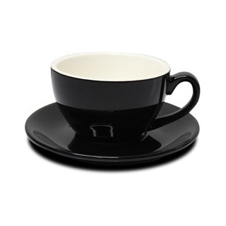 (WAFFLE) ถ้วยกาแฟ 150 ML. (Size M) ถ้วยกาแฟดำ-ขาวข้างใน พร้อมจานรอง 1618-069