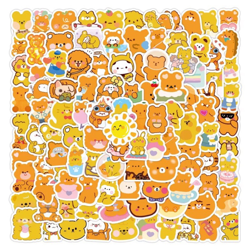 สติ๊กเกอร์-น้องหมี-yellow-518-ตุ๊กตาหมี-100ชิ้น-lotso-toystory-ตุ๊กตา-หมี-bear-เท็ดดี้แบร์-ล็อตโซ่-toy-story-ทอย-ส้ม