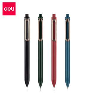 Deli ปากกา ปากกาเจล ปากกาเจลหมึกดำแบบกด เขียนลื่นไม่สะดุด อุปกรณ์สำนักงาน จัดส่งแบบสุ่มสี Gel pen