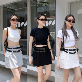 sporty double belt skirt🖤(430฿ฟรีส่ง) กระโปรงรุ่นใหม่ ผ้าคอตตอน เข้าแล้วค่า รุ่นนี้มีเข็มขัด แถมให้ 2ชิ้นน้า เอวสูง glam