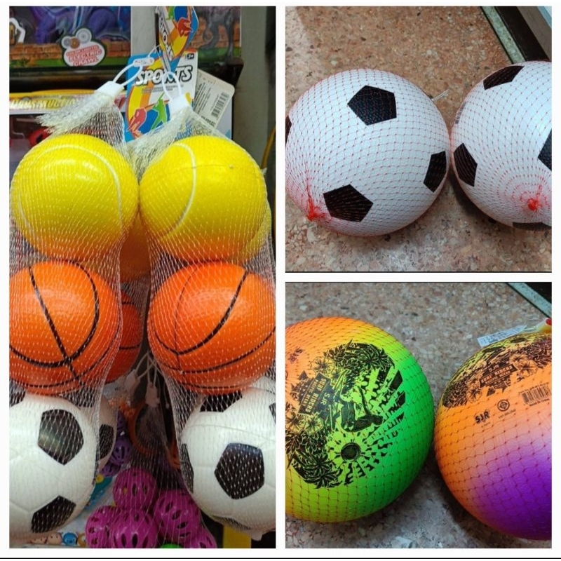 ภาพหน้าปกสินค้าของเล่นเด็กบอลลายบอล2ลูก-บอลสีรุ้ง2ลูก-บอลบีบนิ่มตาข่ายแบบ3ลูก