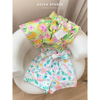 Aviva studio 💚🌸 กางเกงขาสั้นเอวขนมจีบลายดอก