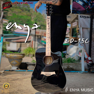 Enya รุ่น ED-15 กีต้าร์โปร่งไฟฟ้า / กีต้าร์โปร่ง ขนาด 41 นิ้ว สีดำเงา คอลายดอกไม้ พร้อมเซต ปิ๊ก3อัน/ใบคอร์ด/ประแจ