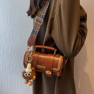 กระเป๋าแนววินเทจสำหรับผู้หญิงกระเป๋า Messenger แฟชั่นอินเทรนด์ทุกคู่กระเป๋าทรงกระบอกบอสตันแบบพกพาระดับไฮเอนด์
