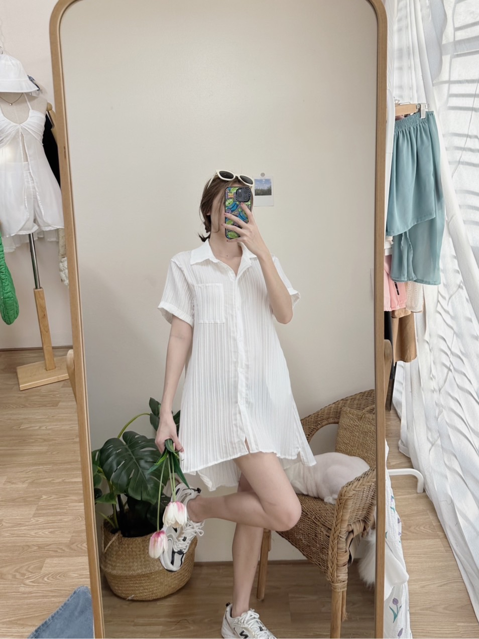 bfts-พร้อมส่ง-dd080-db-dress-มินิเดรสเชิ้ตคอปกแขนพับ-ติดกระดุมด้านหน้า-มีกระเป๋าทั้ง-2-ข้าง-ผ้าเปลือกไม้-มีปลายทาง-เดรส