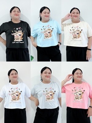 6000-IMG-28# เสื้อยืดครอป  6XL สกรีนลาย น้องแมว ลายน่ารักมาก