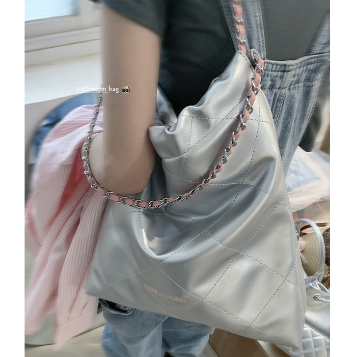 amila-กระเป๋าสะพายโซ่หูรูดเงินสีชมพูหนัง-pu-กระเป๋าแฟชั่นผู้หญิงสไตล์เกาหลี-พร้อมกระเป๋าสตางค์ใบเล็ก