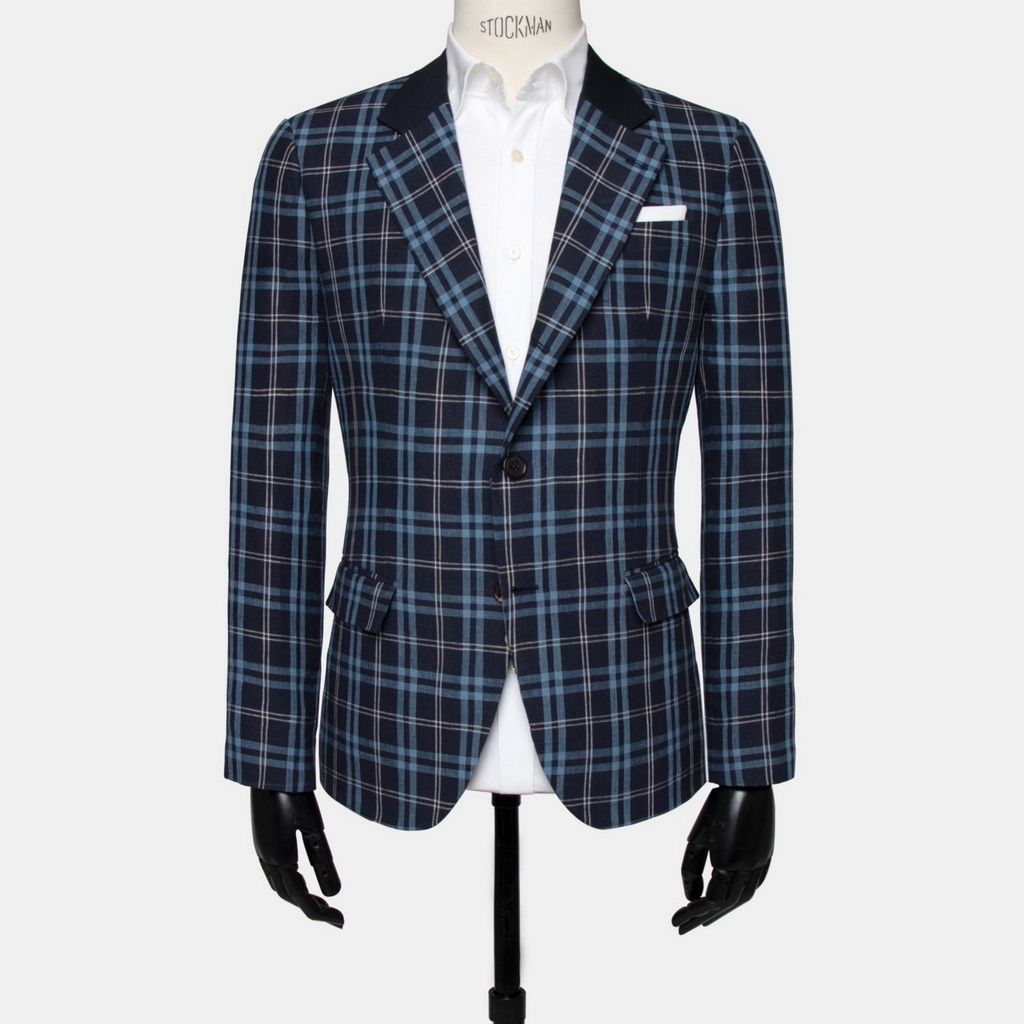 dark-navy-tartan-check-2-button-b-n-notch-lapel-linen-jacket-แจ็คเก็ตสูทผ้าลินินสีกรมเข้มลายตาราง