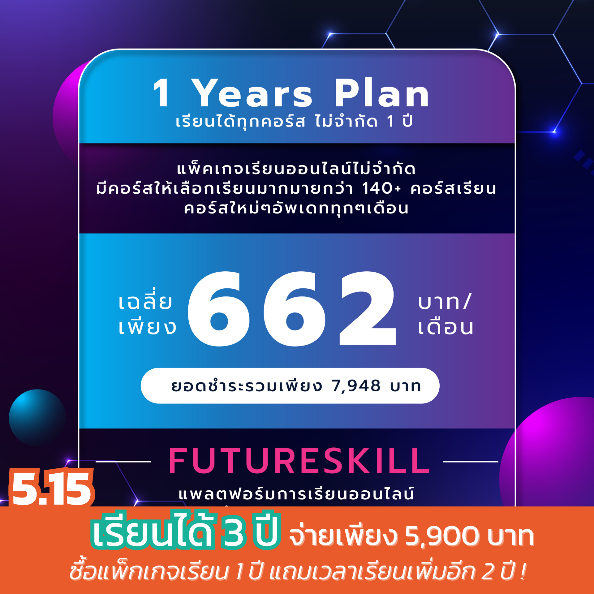 ภาพหน้าปกสินค้าFutureSkill คอร์สเรียนออนไลน์  1 Year Plan เรียนได้ทุกคอร์สไม่จำกัด 1 ปี (โปร Mid Month แถมเวลาเรียนเพิ่มให้อีก 2 ปี )