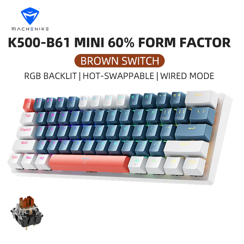 คีย์บอร์ดแมคคานิค Machenike K500 B61 แบบมีสาย 61 ปุ่ม ไฟ RGB สวิตช์เปลี่ยนได้ Hot-swappable (คีย์แคปภาษาไทย)