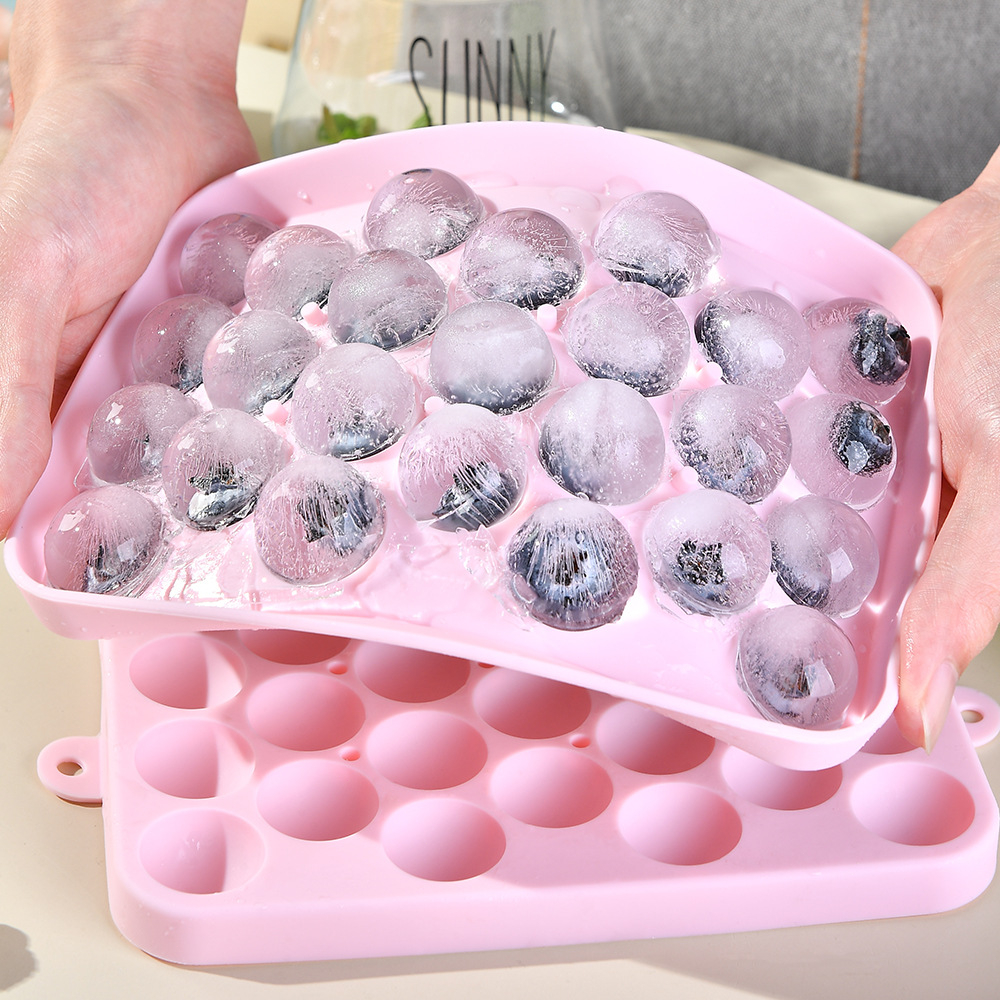 แม่พิมพ์ทำน้ำแข็งก้อนกลม-25-ตาราง-ice-cube-tray-ซิลิโคน-ball-maker-แม่พิมพ์-mini-round-sphere-พร้อมฝาปิด-hammia