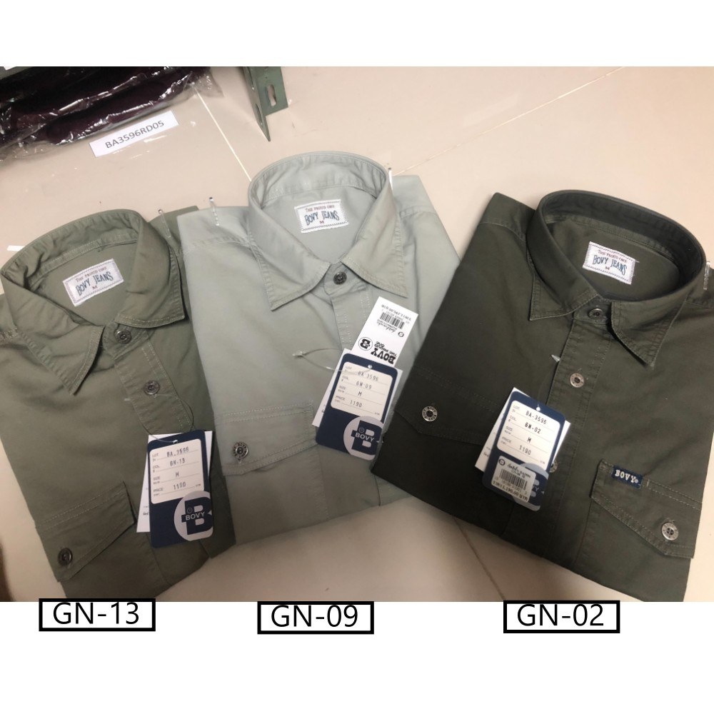 bovy-greenlight-shirt-เสื้อเชิ้ตแขนสั้นสีเขียวตุ่น-รุ่นba-3596-สี-gn13