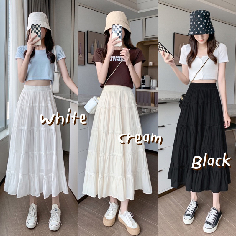 พร้อมส่ง-conycolours-nani-long-skirt-กระโปรงยาวจีบระบาย