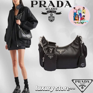 ปราด้า   กระเป๋าหนังนิ่มบุนวม Prada Moon /กระเป๋าสะพายข้าง/ทรงล่าสุด/สินค้าปลอดภาษีลดราคา