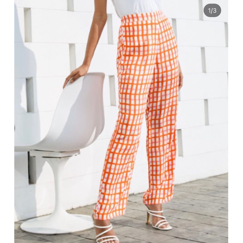 กางเกง pomelo รุ่น High Waist Checkered Pants Shopee Thailand