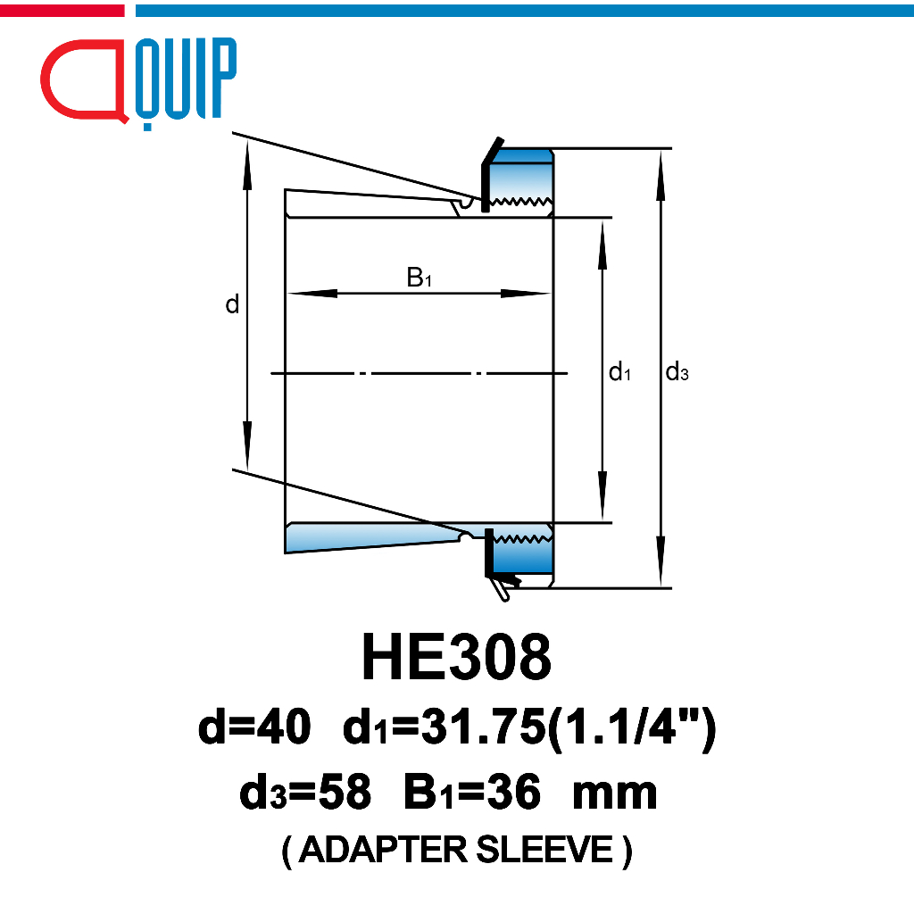 he308-ubc-ปลอกรัดเพลา-สำหรับงานอุตสาหกรรม-รอบสูง-he-308-adapter-sleeve-สำหรับเพลาขนาด-1-1-4-นิ้ว-จำนวน-1-ตลับ