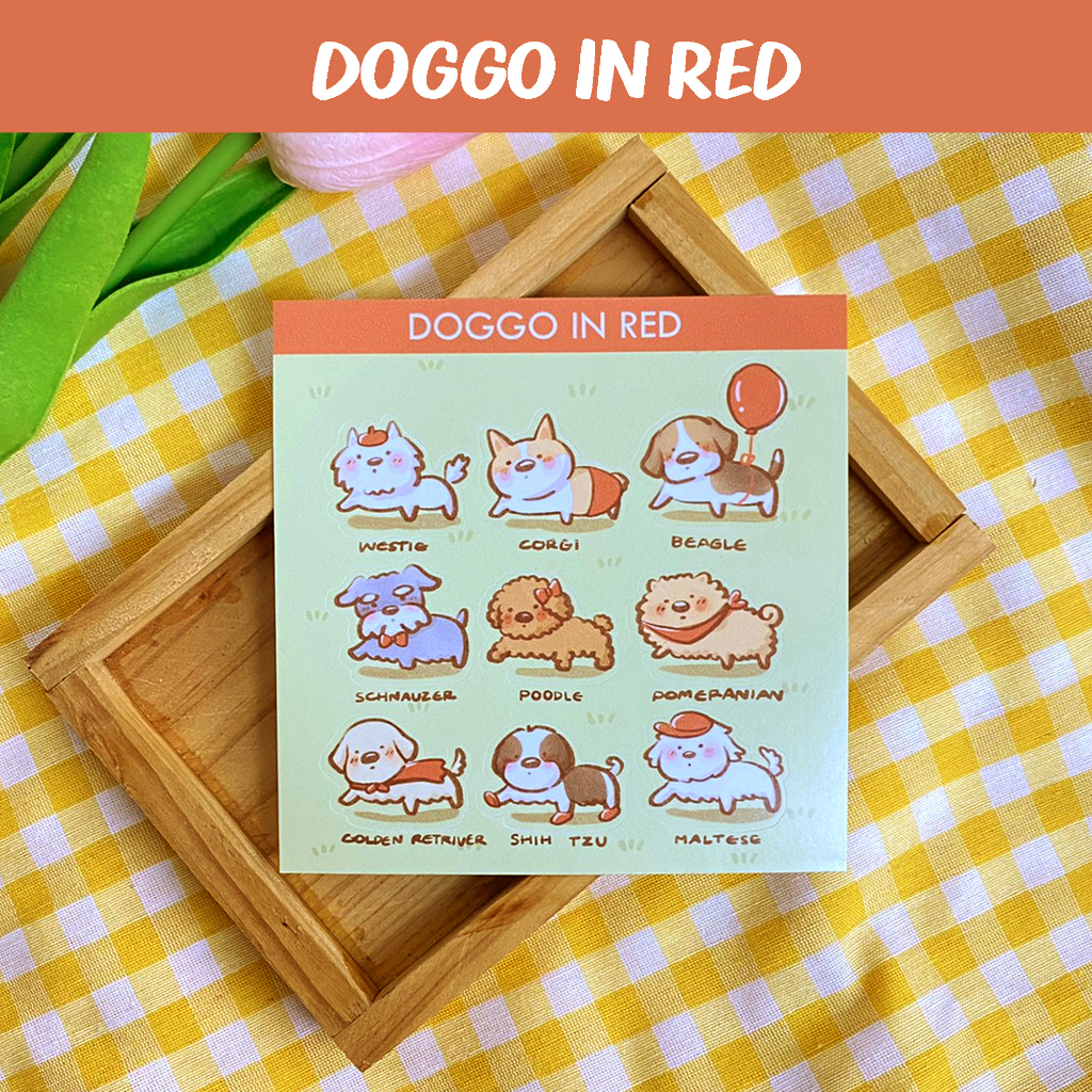doggo-in-red-สติกเกอร์น้องหมาในคอสตูมสีแดง-น่ารัก-dog-sticker-สติกเกอร์น่ารัก-พร้อมส่ง-ตกแต่งสมุด-ไดคัท