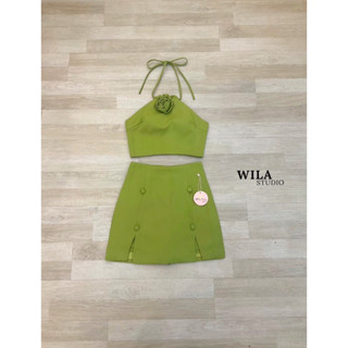 WILA:SET เสื้อ+กระโปรง เสื้อทรงคล้องคอผูก(*เช็คสต๊อกก่อนกดสั่ง)