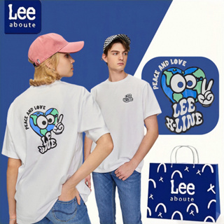 Lee® เสื้อยืดคอกลมแขนสั้น สไตล์พื้นฐาน#PENCE AND LOVE ไซส์ใหญเสื้อยืดชายผู้หญิง เสื้อยืดผ้าฝ้ายคู่รัก # สีขาว รุ่น #1155