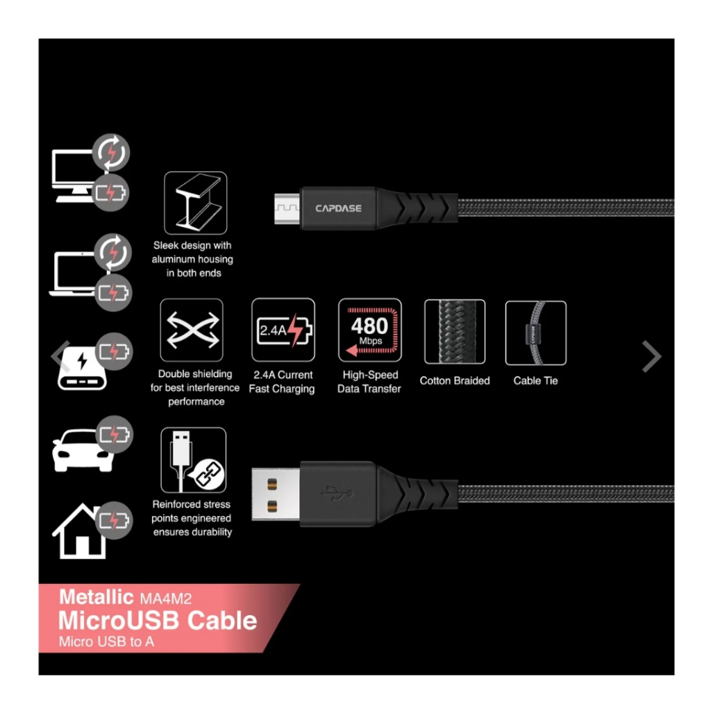 สายชาร์จ-capdase-micro-usb-to-usb-cable-metallic-480mbps-สินค้าพร้อมส่งและเคลมจากไทย-จำหน่ายราคาปลีกและส่ง