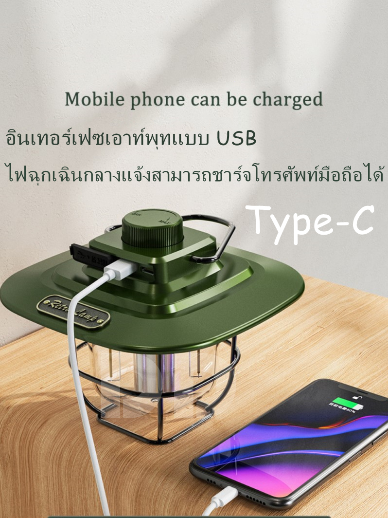 hoqiclu-ไฟตะเกียงแค้มปิ้งไฟแคมป์ปิ้ง-ย้อนยุค-4500mah-type-c-โคมไฟ-led-แบบพกพา-ชาร์จไฟได้-สําหรับตั้งแคมป์-เดินป่า