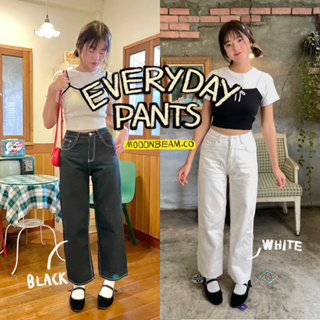สินค้า [พร้อมส่ง] Everyday pants - กางเกงขายาว สีขาว สีดำ ผ้ายีนส์บาง - Mooonbeam.co (S113)