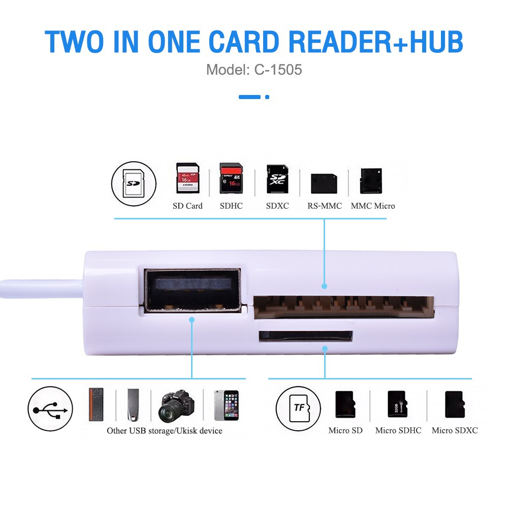 แท้100-oker-c-1505-two-in-one-card-reader-hub-ปกรณ์อ่านการ์ดอเนกประสงค์-ฮับ-usb-card-เข้าถึงข้อมูลได้รวดเร็ว-cc-1505