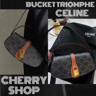 ถูกที่สุด ของแท้ 100%/celine logo-print calfskin strap clutchกระเป๋าสะพายไหล่กระเป๋าสะพายข้าง/ผู้หญิง