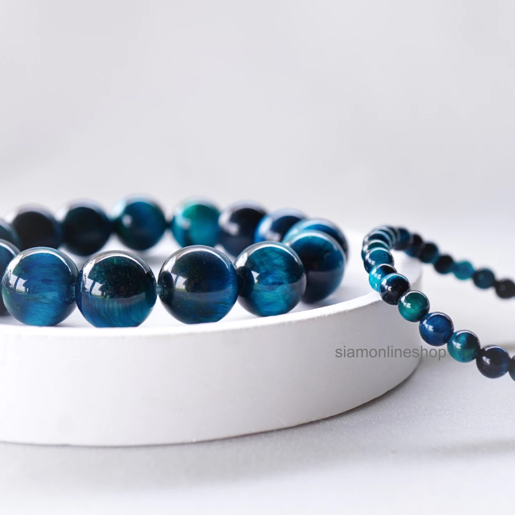 ROYAL BLUE TIGEREYE หินไทเกอร์อาย สีรอยัลบลู เลือกขนาดเม็ดหินได้ สร้อยข้อมือหินแท้ https://wayoza.com
