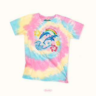DADDY | Rainbow Dolphin T-Shirt เสื้อยืดมัดย้อมสีพาสเทล สกรีนลายปลาโลมา กับ สายรุ้ง สุดน่ารัก