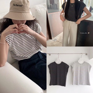 พร้อมส่ง18.06.23🥃IN STRIPE TOP เสื้อแขนกุดเสริมบ่า ผ้าดีมาก งานดี **งานป้ายIN BY IN🇰🇷*