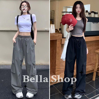 Bella🌻กางเกง🌷y2k cargo pants ผ้าไหมน้ำแข็งเอวสูงใหม่หลวมตรงกางเกงกีฬาขากว้างสบาย ๆ✨พร้อมส่งจากกทม มาถึงใน 3-5 วัน