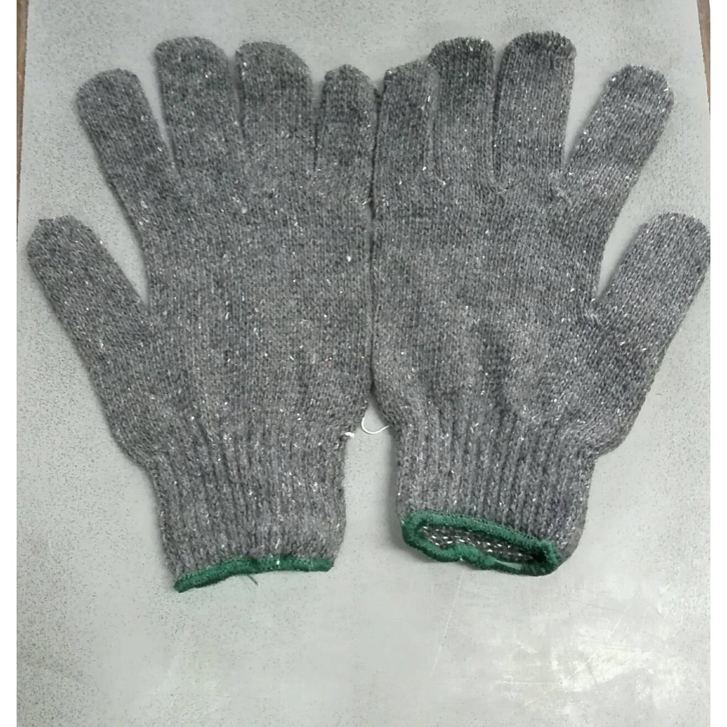 ถุงมือผ้า-สีเทาขอบเขียว-2-คู่-อย่างหนา-ถุงมือ