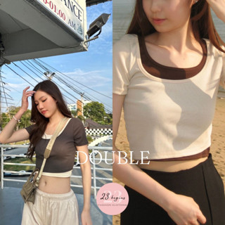 Double เสื้อยืดครอป เสื้อครอปคอเหลี่ยม (9370)