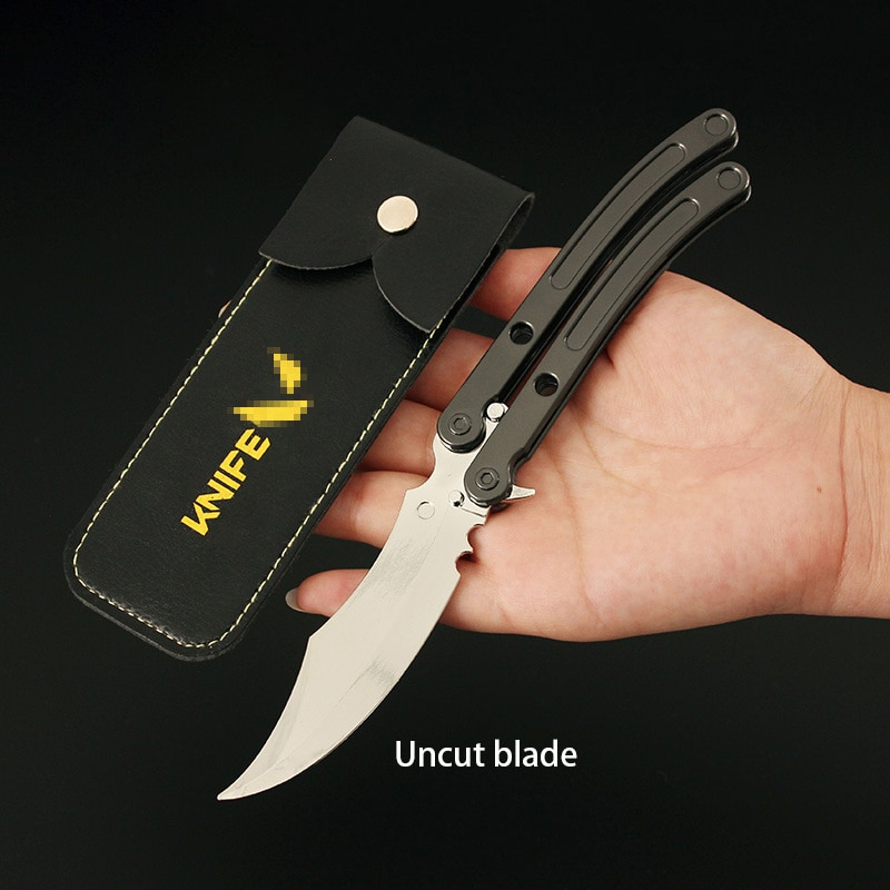โมเดลอาวุธมีด-black-market-butterfly-knife-balisong-วัสดุเหล็ก-ขนาด-21-cm-พร้อมซองหนังและแท่นวางโชว์