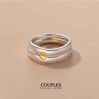 s925 Couples ring 42 แหวนคู่รักเงินแท้ Love you ประกบเป็นรูปหัวใจสีทอง สวยเท่ เรียบง่าย  ใส่สบาย เป็นมิตรกับผิว