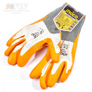 INGCO ถุงมือผ้า เคลือบยาง รุ่นงานหนัก Size : XL รุ่น HGVL08 ( Latex Gloves ) B