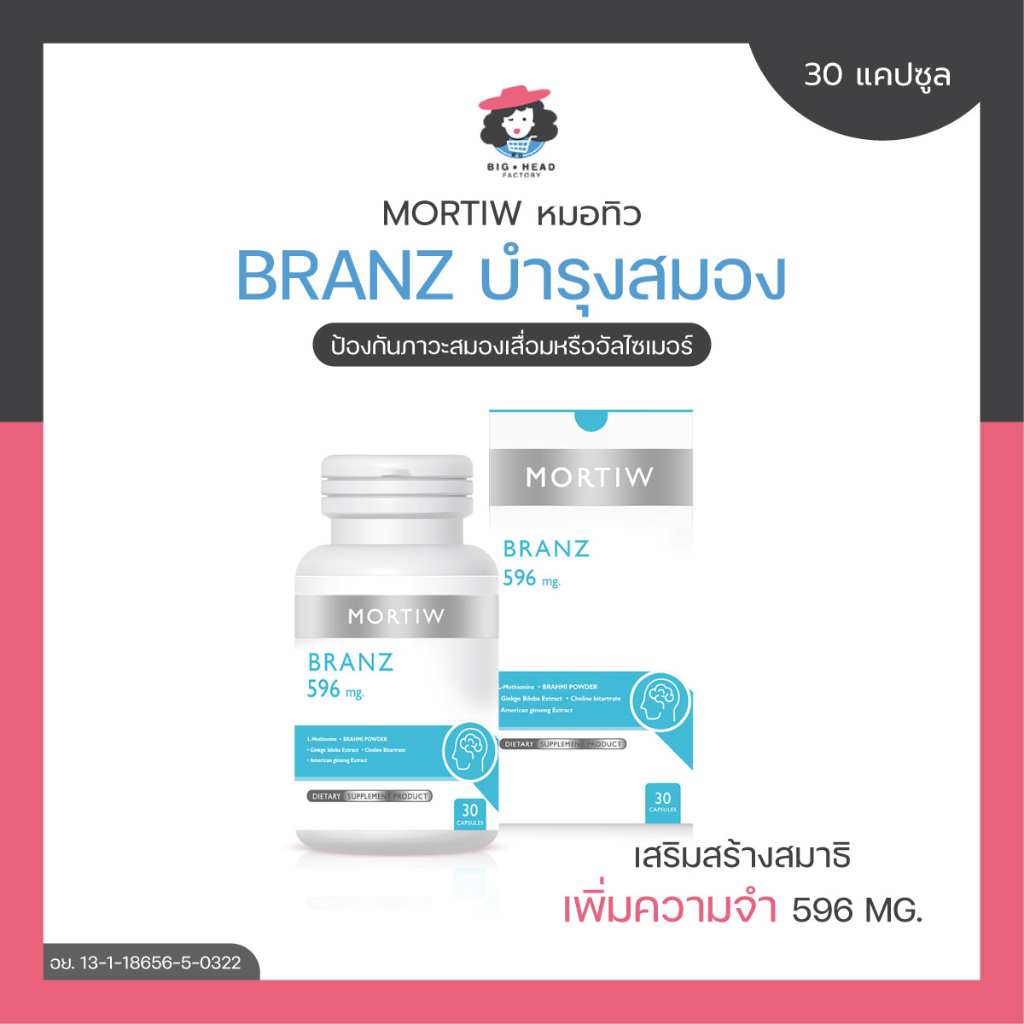 mortiw-หมอทิว-branz-บำรุงสมอง-เพิ่มความจำ-สมาธิ-สมองเสื่อม-อัลไซเมอร์-บรานซ์-30-แคปซูล