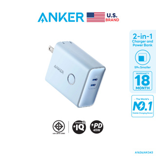 Anker 521 5000mAh (PowerCore 5K , 45W) เป็นทั้งหัวชาร์จและพาวเวอร์แบงค์ Powerbank fusion 2 in 1 with Hybrid Wall Charger พกพาง่าย Blue - AK343