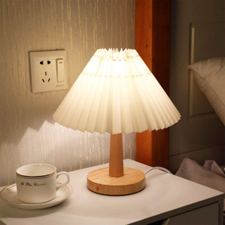 โคมไฟ โคมไฟหัวเตียง  มินิมอล  โคมไฟตั้งโต๊ะ  Alizaamallฟย้อนยุคผ้า การปรับสี 3 สี โคมไฟข้างเตียงร่ม bedside lamp aliza
