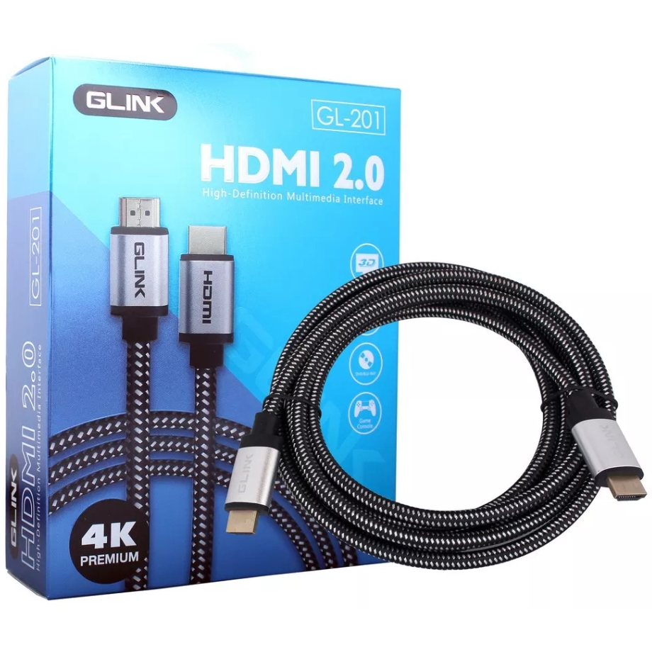 Cable HDMI 4K (V.2.0) M/M (1.8M) GLINK GL201 สายถัก 4K Ultra HD