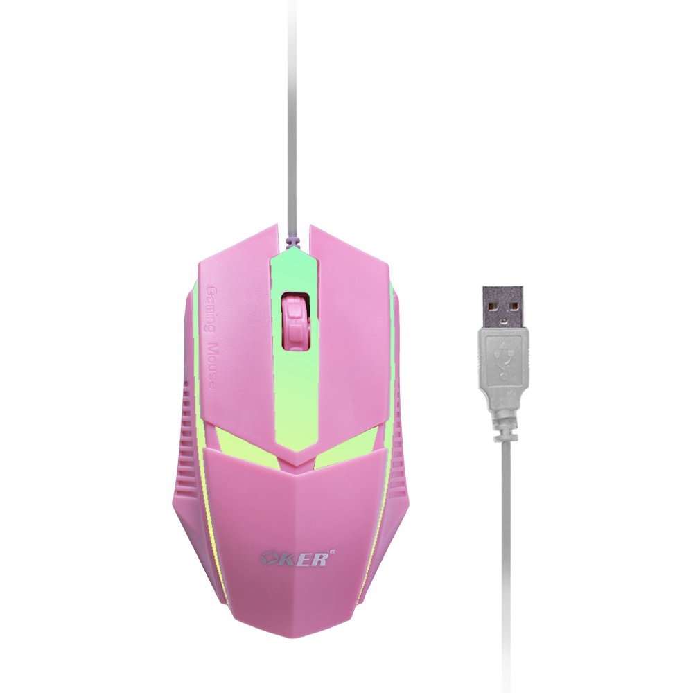 แท้100-oker-op-165-wired-led-mouse-pink-เมาส์สีชมพู-เมาส์เกมมิ้ง-gaming-สำหรับคอเกมส์-เมาส์ไฟ-led-เรืองแสง-cc-165