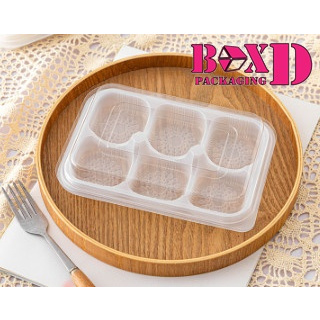 กล่องขนม 6 ช่อง  กล่องขนมเปี๊ยะ กล่องใส่ขนม กล่องขนมพลาสติก ฐานขาว (แพค20 ชุด)(X75)