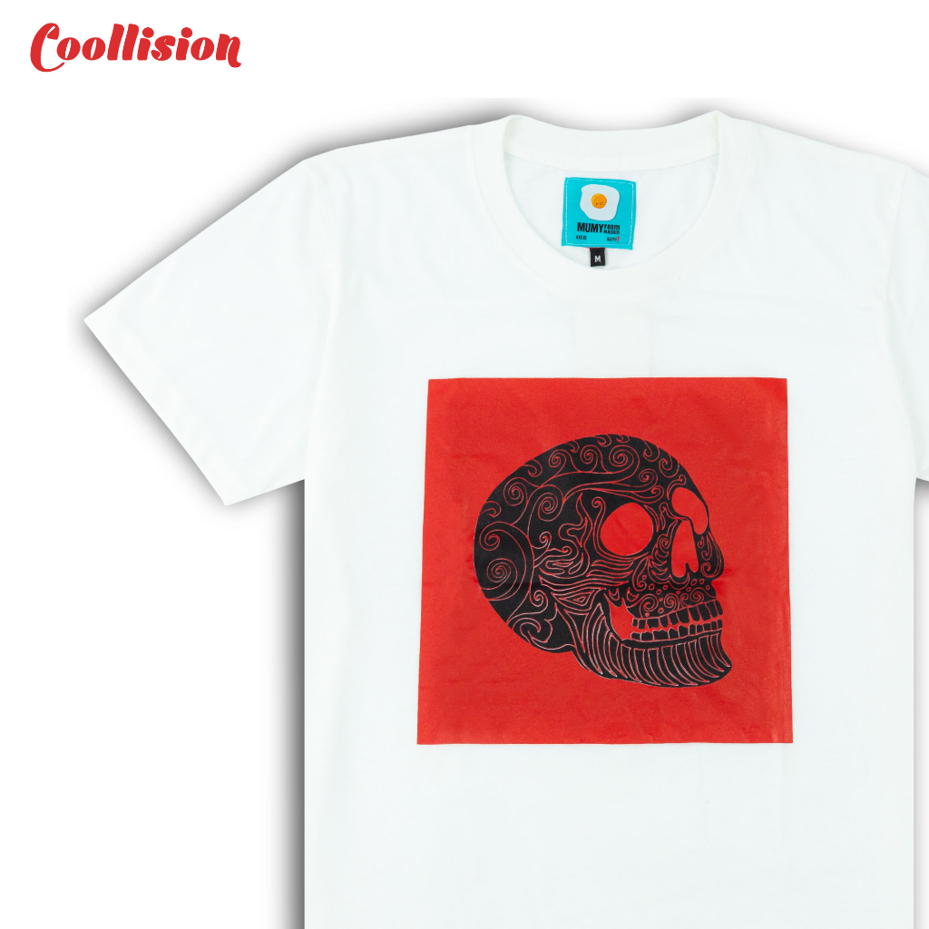 coollision-เสื้อยืดสกรีนลาย-หัวกะโหลกพื้นแดง-เสื้อสกรีนunisex