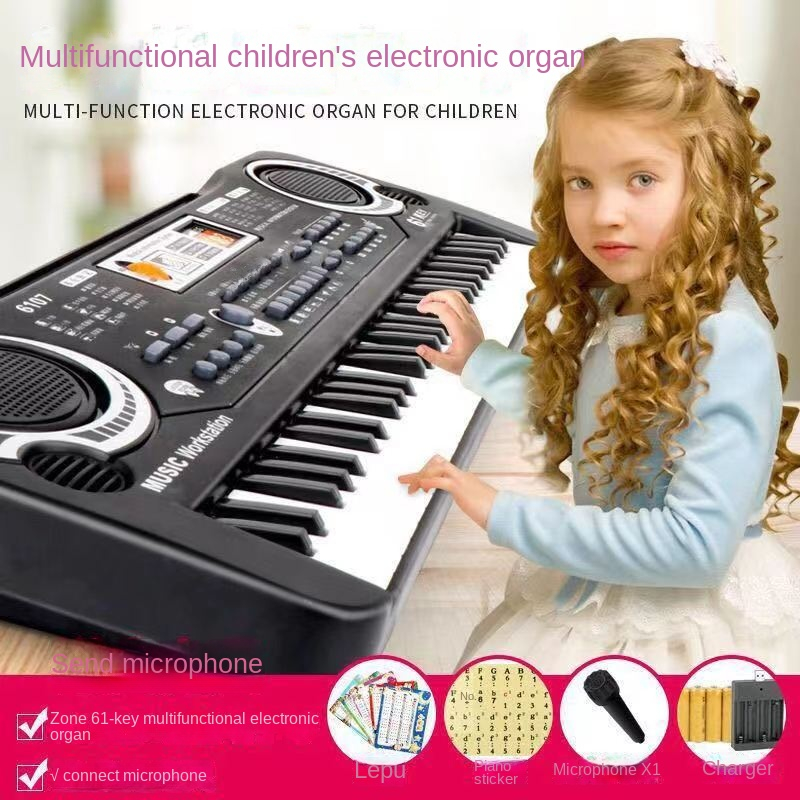 ของเล่นเด็ก-ออร์แกนอิเล็กทรอนิกส์-เปียโน-เริ่มต้น-61-คีย์พร้อมไมโครโฟน-เครื่องดนตรีอเนกประสงค์อายุ-1-3-12-ปี