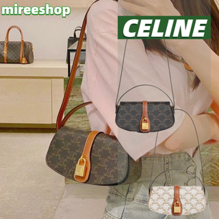 🍒เซลีน Celine กระเป๋าคลัตช์พร้อมสายสะพาย ผลิตจากผ้าแคนวาสลายทรียงฟ์และหนังลูกวัว/TABOU Shoulder bag