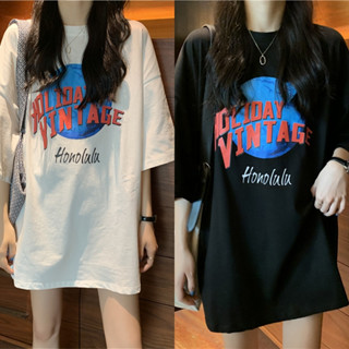 👚Anna👚พลัสขนาดเสื้อยืดผู้หญิงแขนสั้นหลวมสบายสไตล์เกาหลีพิมพ์ตัวอักษรภาษาอังกฤษ2410