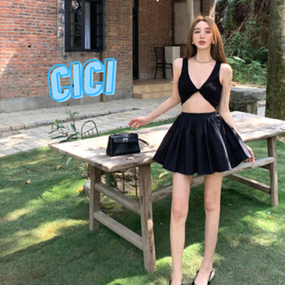 Cici(NO.3117)ชุดSetเสื้อ+กระโปรง ดีเทลเสื้อใส่ได้ทั้งสองด้าน กระโปรงพรีทอัดกรีบมีซับใน สไตล์วัยรุ่นเมกา